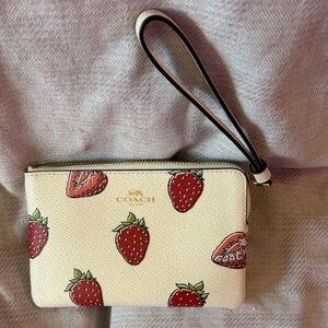 Coach Chalk white Wristlet with Strawberry Design